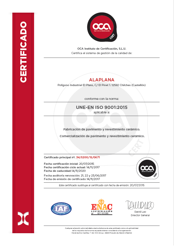 Certificado Iso 9001 2015 Alaplana